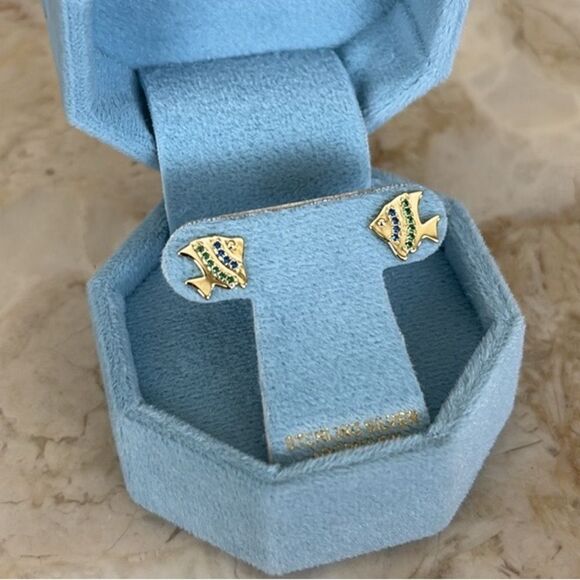 NEW! 925 Sterling Silver Fish Earrings Blue/Green Stones by Neo Relique - Picture 3 of 10